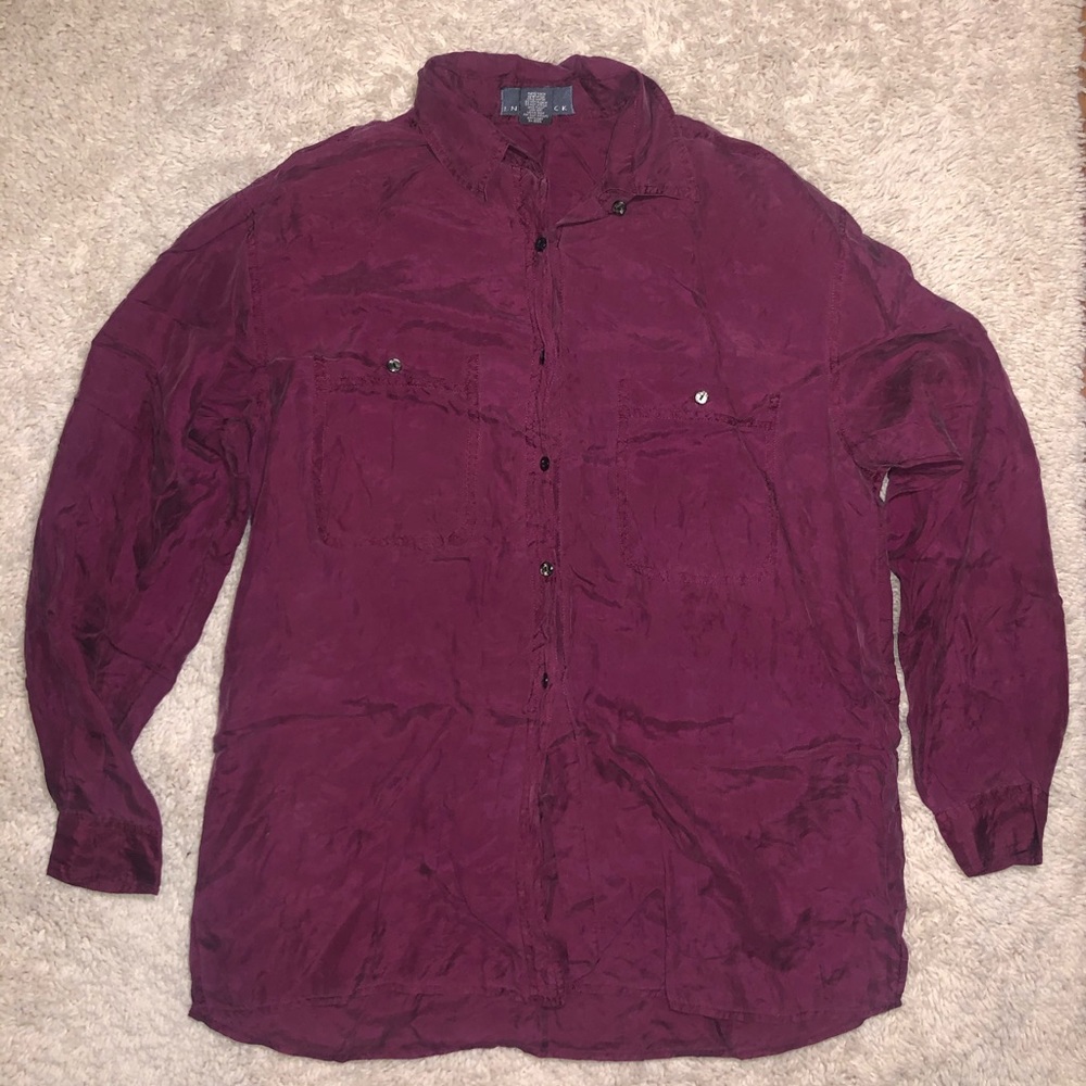 5/$20 In Stock size large silk maroon blouse